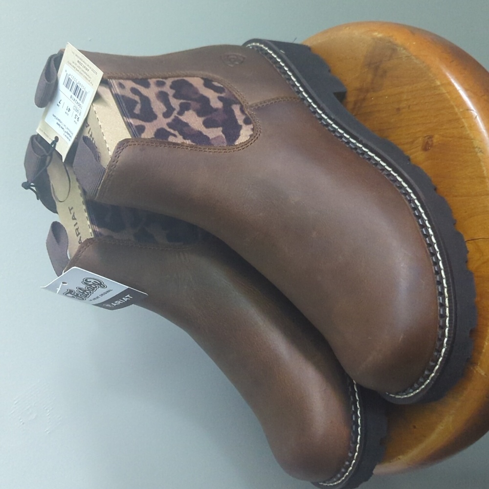 Ariat Women's Brown Leather Chelsea Boot with Leopard Panel